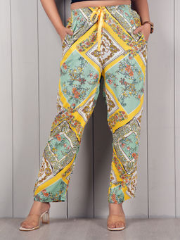 Style Shoes - Yellow Printed Rayon Mid Waist Pajama