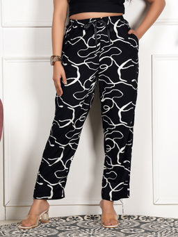 Style Shoes - Black Printed Rayon Mid Waist Pajama