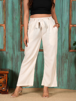 Style Shoes - Cream Linen Blend Mid Waist Pajama