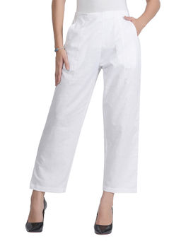 Style Shoes - White Linen Blend Mid Waist Pajama