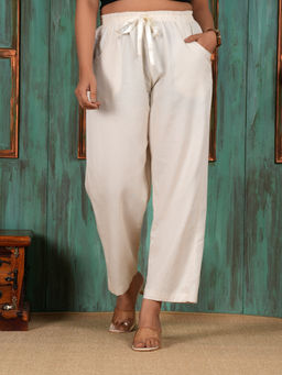 Style Shoes - Cream Linen Blend Mid Waist Pajama