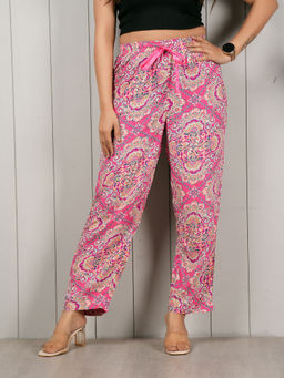 Style Shoes - Pink Floral Printed Rayon Mid Waist Pajama