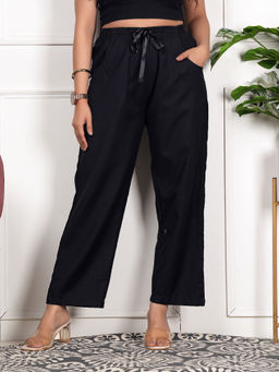 Style Shoes - Black Linen Blend Mid Waist Pajama