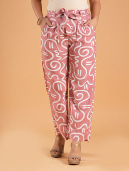 Style Shoes - Pink Printed Rayon Mid Waist Pajama