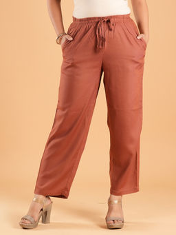 Style Shoes - Brown Linen Blend Mid Waist Pajama