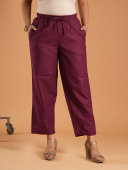 Style Shoes - Wine Linen Blend Mid Waist Pajama