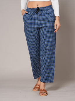 Style Shoes - Blue Checks Printed Cotton Mid Waist Pajama
