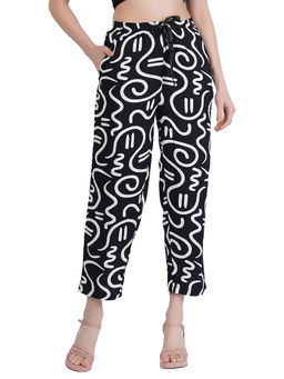 Style Shoes - Black Printed Rayon Mid Waist Pajama