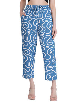 Style Shoes - Blue Printed Rayon Mid Waist Pajama