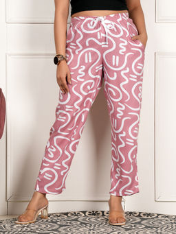 Style Shoes - Pink Printed Rayon Mid Waist Pajama