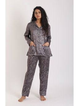 Forty Winks - Timeless Nurvi Charcoal Satin Shirt with Pant