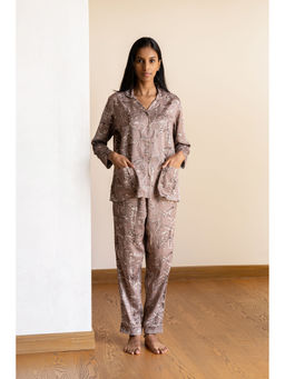 Forty Winks - Timeless Venetian Sand Satin Shirt with Pant