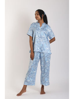 Forty Winks - Modish Jena Sky Satin Shirt with Pant