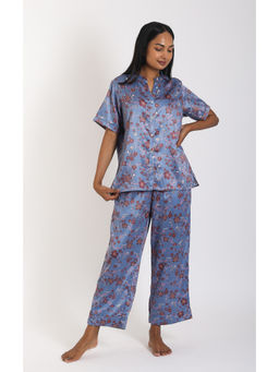Forty Winks - Modish Sakura Blue Satin Shirt with Pant