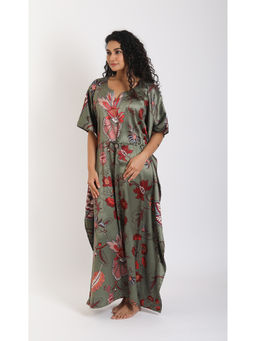 Forty Winks - Alluring Firdaus Olive Satin Kaftan