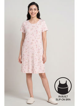 Zivame - Soft Pink Beach Dreamer Knit Poly Nightdress with In Built Bra