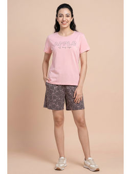 Zivame - Dark Gull Apple Print Knit Cotton T-Shirt with Shorts