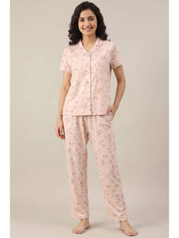 Zivame - Soft Pink Beach Dreamer Knit Poly Shirt with Pajama