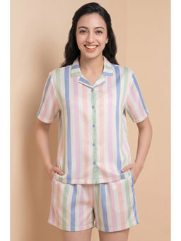 Zivame - Multicolour Stripes Loungewear Shirt with Shorts