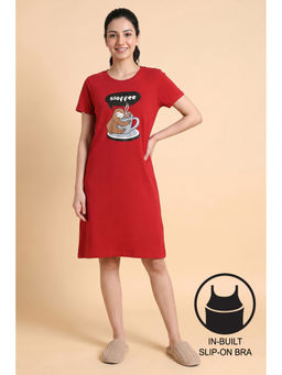 Zivame - Samba Farm Lore Knit Cotton Nightdress with In Built Bra