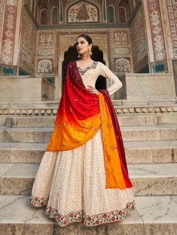 Odette - Elegant Beige Georgette Semi Stitched Gown (Set of 2)