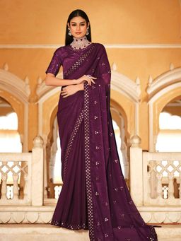 Odette - Designer Purple Saree with Unstitched Blouse