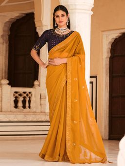 Odette - Yellow Classic Chinon Saree with Unstitched Blouse
