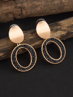 E2O - Contemporary Gold Plated Drop Earring Embellished with Black Beads