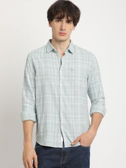 The Bear House - Men Blue Checked Slim Fit Casual Shit