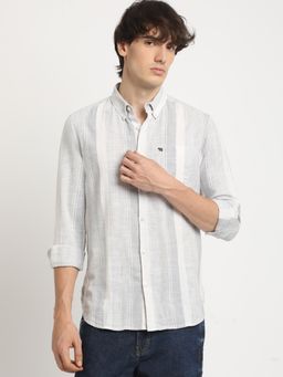 The Bear House - Men Grey Striped Slim Fit Casual Shirt