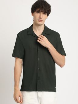 The Bear House - Men Green Textured Regular Fit Casual Shirt