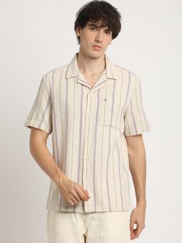 The Bear House - Men Beige Stripe Regular Fit Casual Shirt