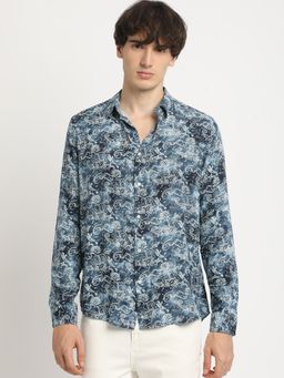 The Bear House - Men Navy Blue Paisley Printed Slim Fit Casual Shirt