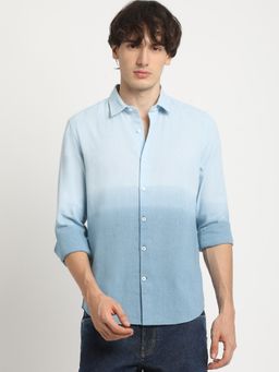 The Bear House - Men Blue Ombre Slim Fit Casual Shirt