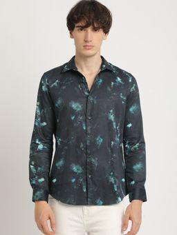 The Bear House - Men Navy Blue Graphic Print Slim Fit Casual Shirt