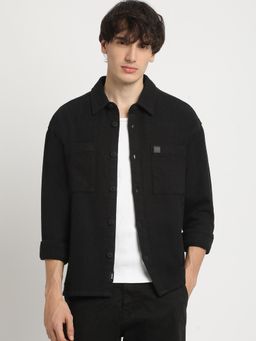 The Bear House - Men Black Solid Relax Fit Over shirt