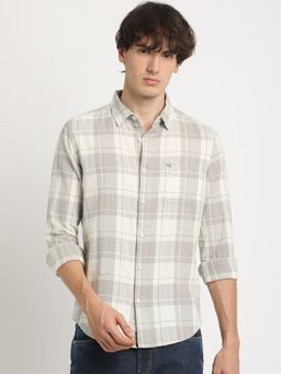 The Bear House - Men Grey Checked Slim Fit Casual Shit