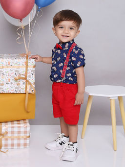 KID1 - Summer Shirt & Shorts with Bow Tie and Suspenders (Set of 4)
