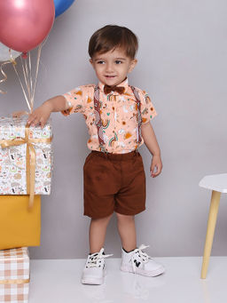 KID1 - Summer Shirt & Shorts with Bow Tie and Suspenders (Set of 4)