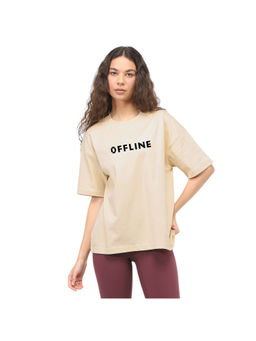 Nobero - Women Beige Oversized Typography Back Print T-Shirt