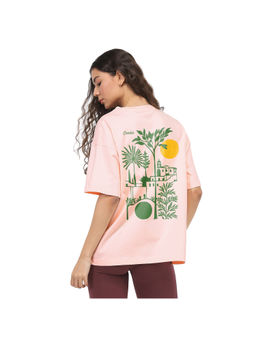 Nobero - Women Pink Oversized Graphic Back Print T-Shirt