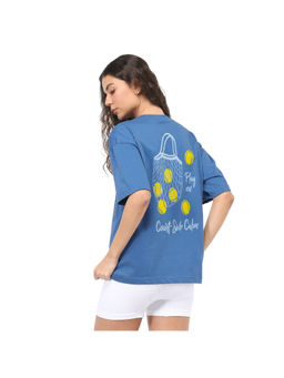 Nobero - Women Blue Oversized Typography Back Print T-Shirt