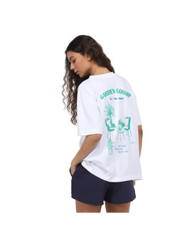 Nobero - Women White Oversized Graphic Back Print T-Shirt