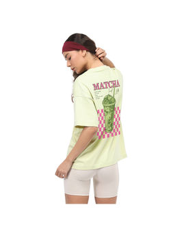 Nobero - Women Green Oversized Graphic Print T-Shirt