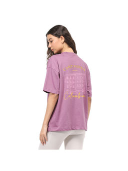 Nobero - Women Purple Oversized Typography Back Print T-Shirt