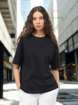 Nobero - Women Black Oversized Cotton T-Shirt