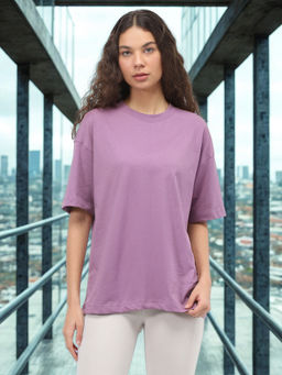 Nobero - Women Lavender Oversized Cotton T-Shirt