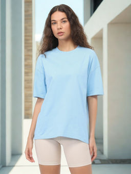 Nobero - Women Blue Oversized Cotton T-Shirt