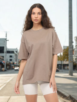 Nobero - Women Brown Oversized Cotton T-Shirt