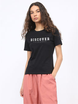 Nobero - Black Women Typography Printed T-Shirt